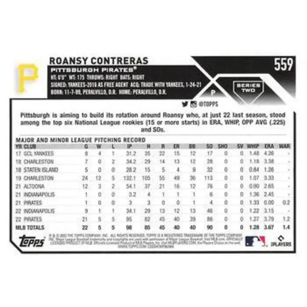 2023 Topps Gold Star Gold Star Roansy Contreras - #559 Pittsburgh Pirates